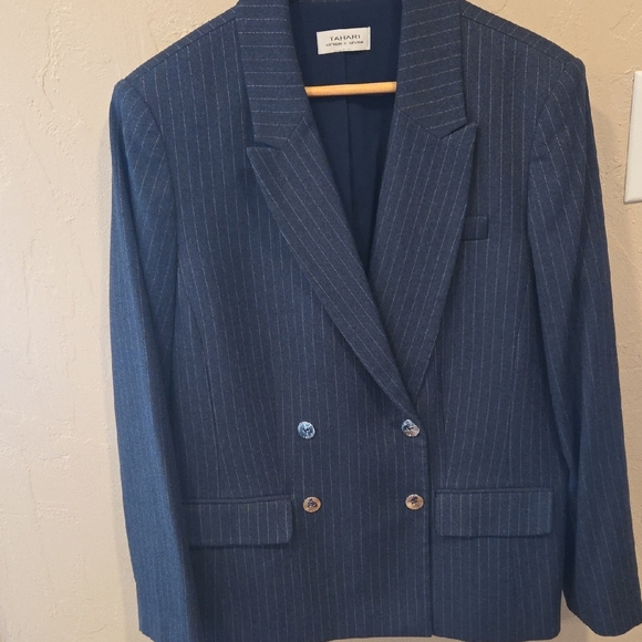 Tahari ASL Navy Pinstripe Pant Suit Set | Business Professional Career Sz12 - Picture 4 of 9